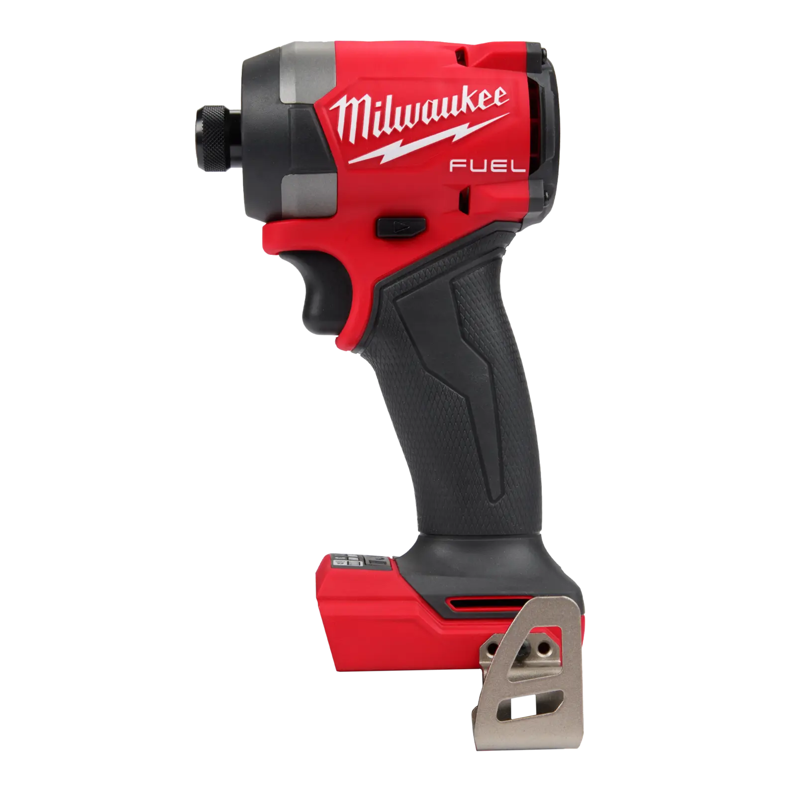 Milwaukee M18 FUEL 1/4 inch hex impact driver on a black background
